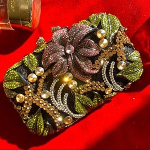 New Rhinestone Tropical Floral Minaudiére Clutch Evening Bag
